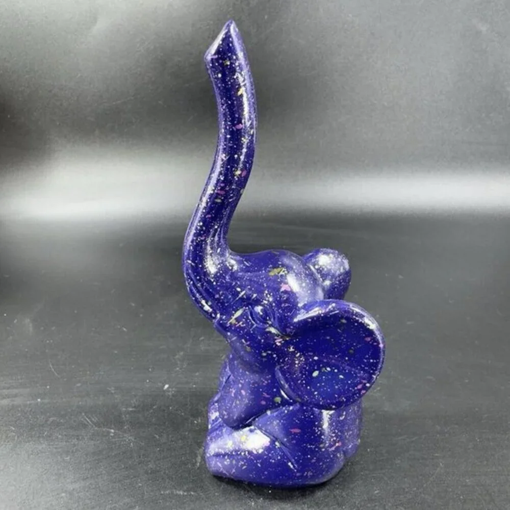 Vintage Hard Resin‎ Sitting Elephant Figurine Cobalt Blue With Small Spots Decor